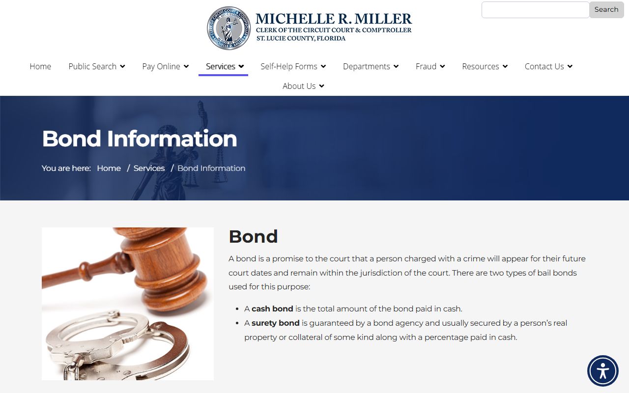 St. Lucie County Clerk bond information for court records after an arrest
